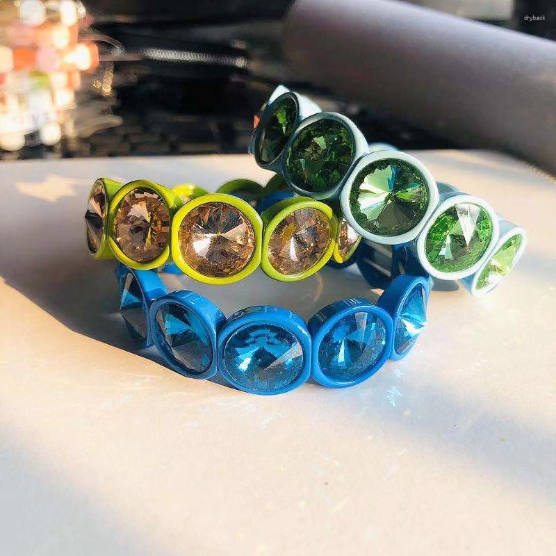 Link Bracelets Multicolor Handmade Big Crystal Elastic Bangles Enamel Stretch Glass Bangle Tile Beads Bracelet For Women