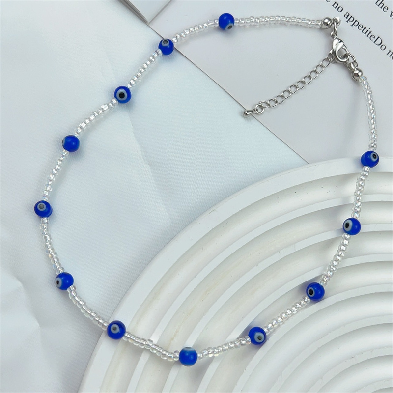 Chain Bohemia Beaded Necklace for Women Cute Handmade smile heart eye Plastic Bead Transparent Chokers Necklaces Boho Jewelry 230706