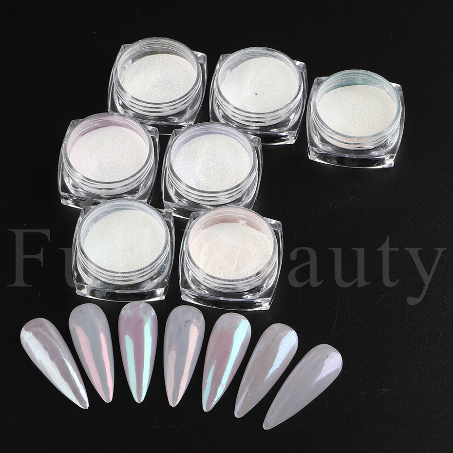 Nail Glitter 1Box White Fairy Chrome Pearl Nail Powder Glass Merainbow Aurora Pigment Dust Glitter Nail Art UV Gel Polish Paillette LAB0107 230705