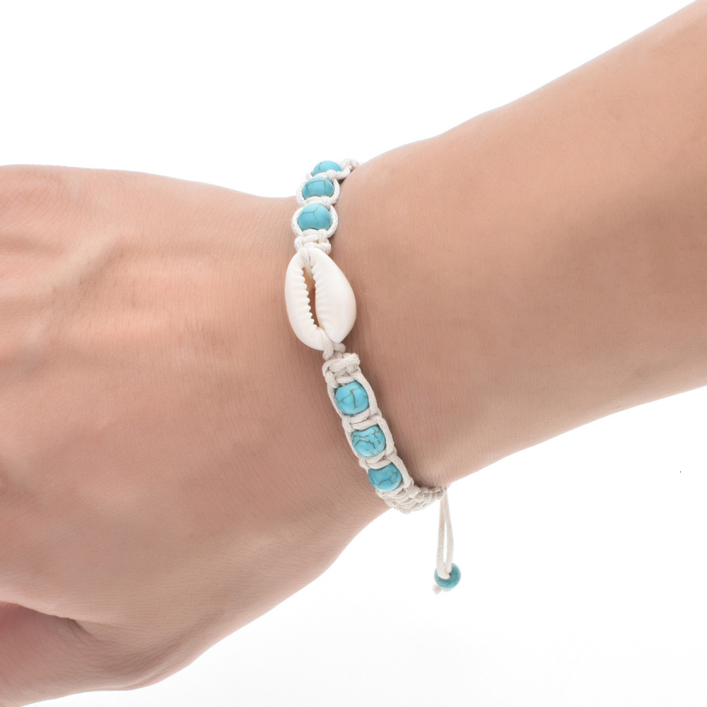 Chain Summer Starfish Shell Woven Bracelet Unisex Adjustable Wax Rope Turquoise Beaded Anklet Bracelet Women Men Boho Beach Jewelry 230706