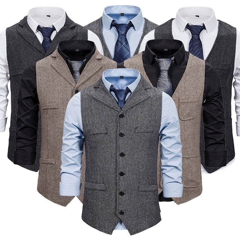 Men's Vests Suit Vest Brown Wool Tweed Business Waistcoat Jacket Casual Slim Fit Gilet Homme For Groosmen Man Wedding 230705