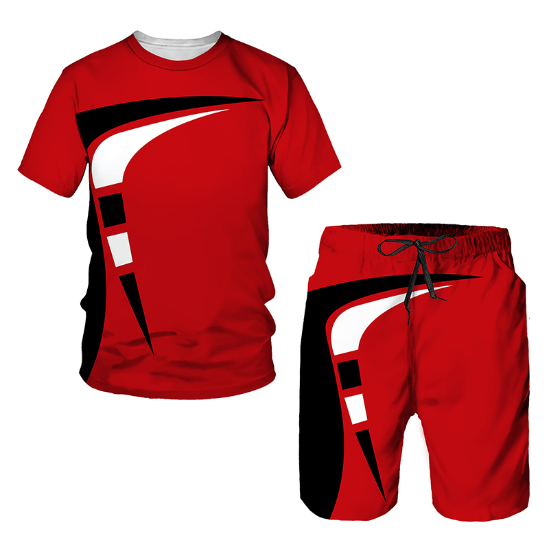 Men's Tracksuits Summer European and American Fashion Trends Beyond Standard Casual Track Set 2023 3D Digital Printing Tshirt 2Piece 230705