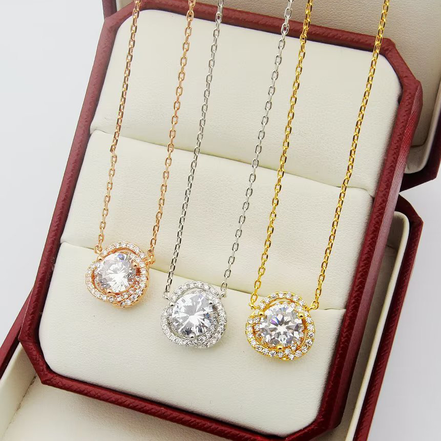 Fashion Necklaces LOVE necklace Designer Jewelry party Sterling Sier double rings diamond pendant Rose Gold necklaces for women long chain jewelry
