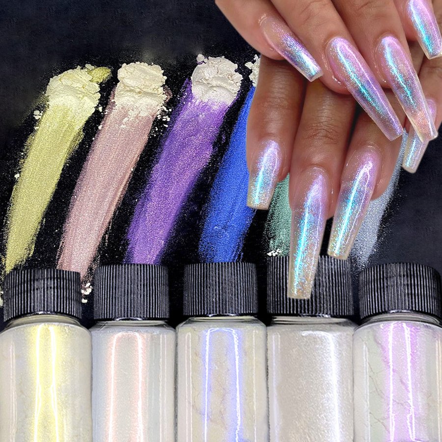 Nail Glitter 1Jar Mermaid Glitter Chrome Powder Bottled Holographic Aurora Pigment Powder s DIY Pearl White Rubbing Manicure Dust 230705