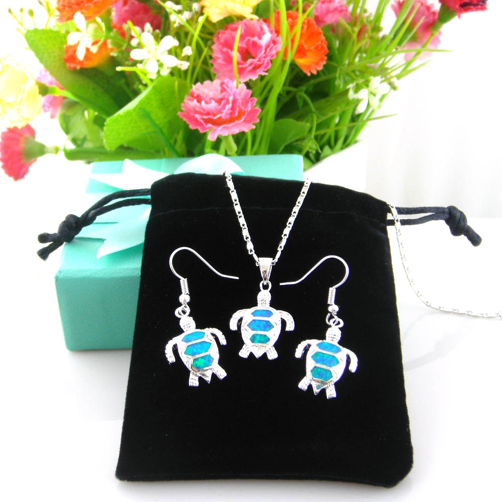 blue opal jewelry ,turtle design pendant and earring set women jewelry set
