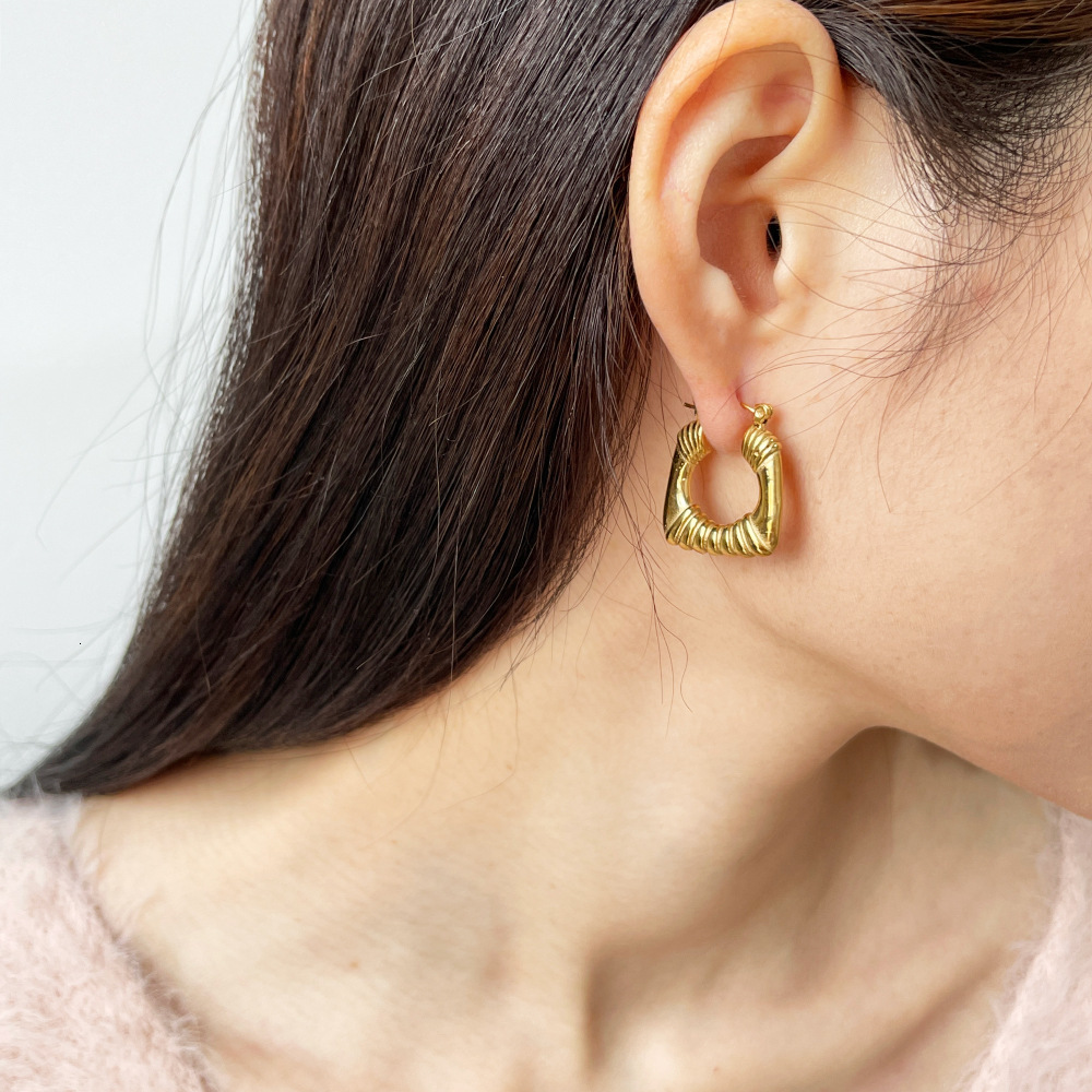 Stud Creative Metal Geometric V Shape Bamboo Chunky Hoop Earrings for Women Gold Color Stainless Steel Earrings Party Jewelry Gifts 230706