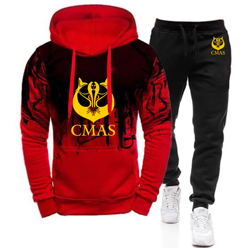 Men's Tracksuits Scuba diving CMAS 2023 printed men's track suit twopiece autumn gradient hooded Sweatshirt casual sweatpants set 230705