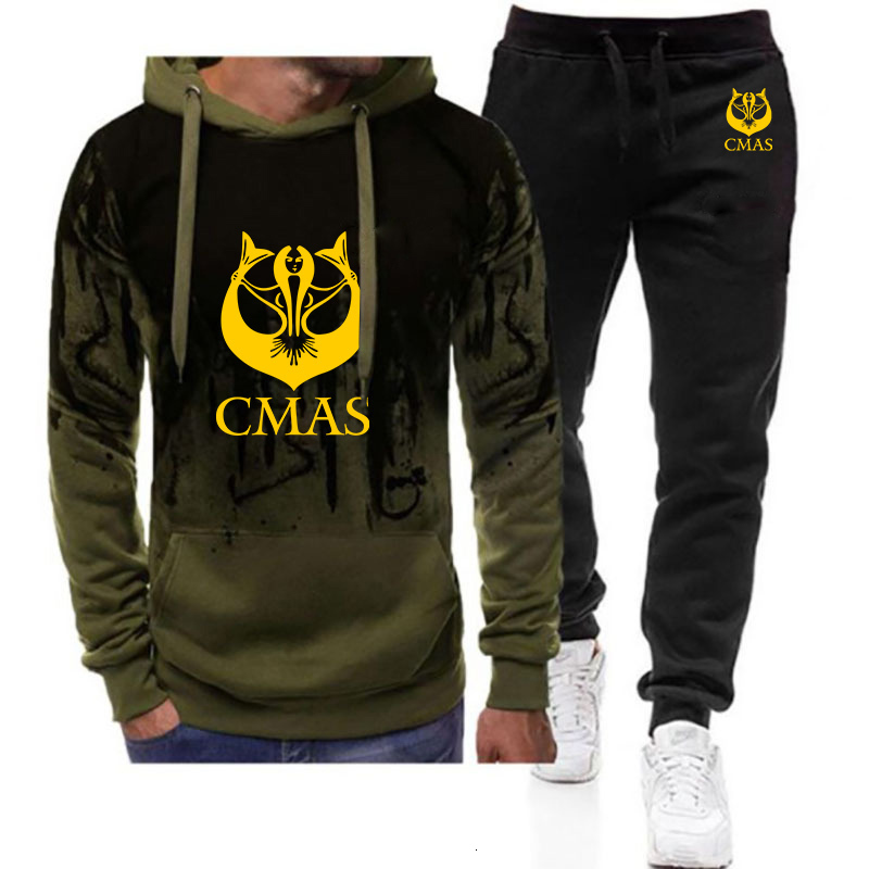 Men's Tracksuits Scuba diving CMAS 2023 printed men's track suit twopiece autumn gradient hooded Sweatshirt casual sweatpants set 230705