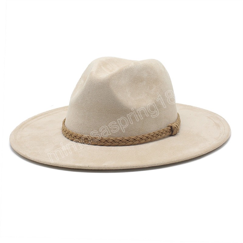 American Style Suede Felt Fedora Hat Vintage Wide Brim Western Cowboy Hat Winter Trilby Jazz Caps