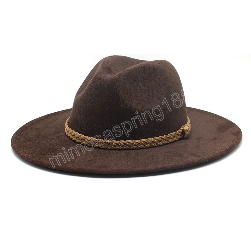 American Style Suede Felt Fedora Hat Vintage Wide Brim Western Cowboy Hat Winter Trilby Jazz Caps
