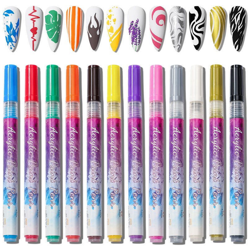 Nail Gel 12Colors Graffiti Acrylic Nail Paint Pen Set Nail Art Waterproof Drawing Liner Polish Pen 1KIT Abstract Lines Manicure Polish 230706