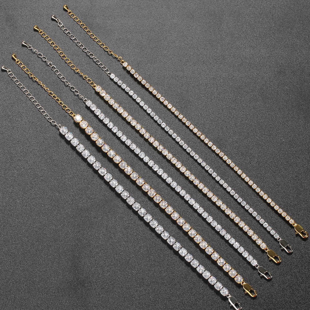 3mm 4mm 5mm Claw Tennis Chain Feet Anklet Chains Women's Hip Hop 8inch+2inch Extension Chain Gold Plated Iced Out Cubic Zirconia Minimalist Ankle