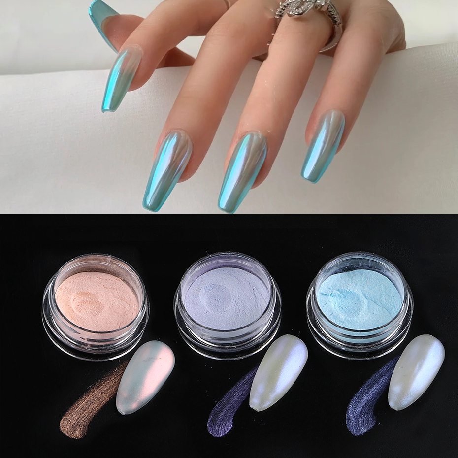 Nail Glitter 1 Box Aurora Nail Fairy Powder Pigment Pearl White Rubbing on Nail Art Glitter Dust Chrome Manicure Holographic Decorations 230705