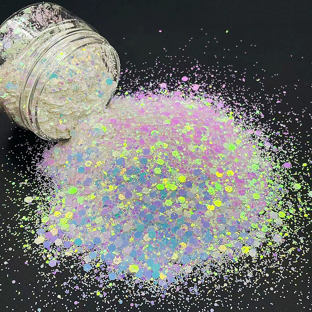 Nail Glitter 10g Nail Art Glitter Chunky Flakes Cosmetic Super Shiny Wedding es Mix Holographic Craft Iridescent Hex Poly Tumbler Glitter 230705