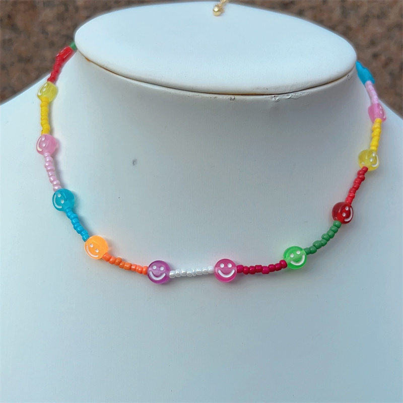 Chain Bohemia Beaded Necklace for Women Cute Handmade smile heart eye Plastic Bead Transparent Chokers Necklaces Boho Jewelry 230706