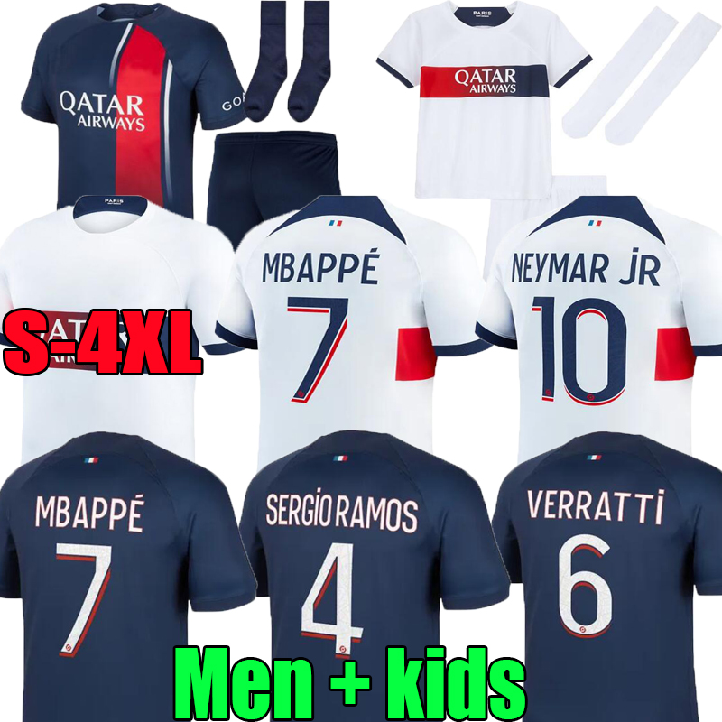 

4XL 22 23 24 PSGs home away 4th MBAPPE soccer jerseys 2023 2024 third DI MARIA WIJNALDUM SERGIO RAMOS HAKIMI Maillots de ICARDI VERRATTI men kids football shirt, 22/23;third;set