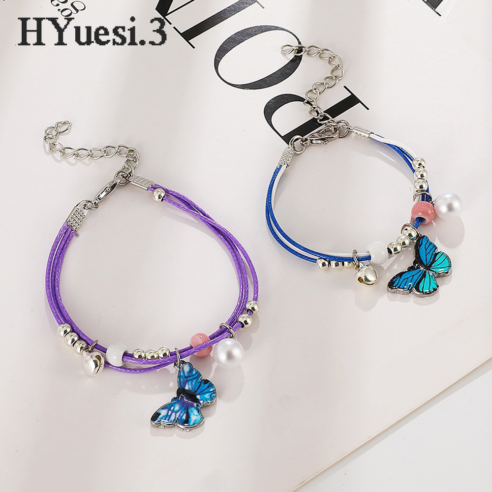 Chain Summer Metal Butterfly Beaded Bracelet Anklet Colorful Adjustable Woven Rope Bracelets For Women Girls Kids Birthday Party Gifts 230706