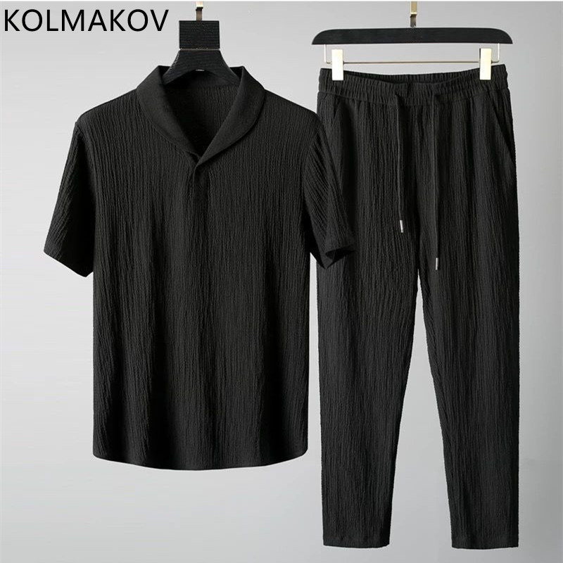 Men's Tracksuits Summer Fashion Classic Business Casual Shirt A Set Clothing Size M4XL 230705