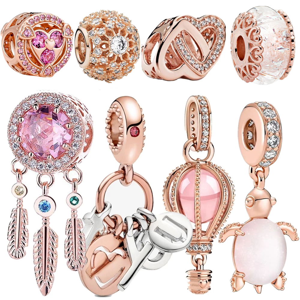 925 Sterling Silver New Rose Gold Couple Diy Bracelet Pendant Charm Fashion Women Charm Beads Suitable for Bracelets and Bracelets, Exclusive for Wome