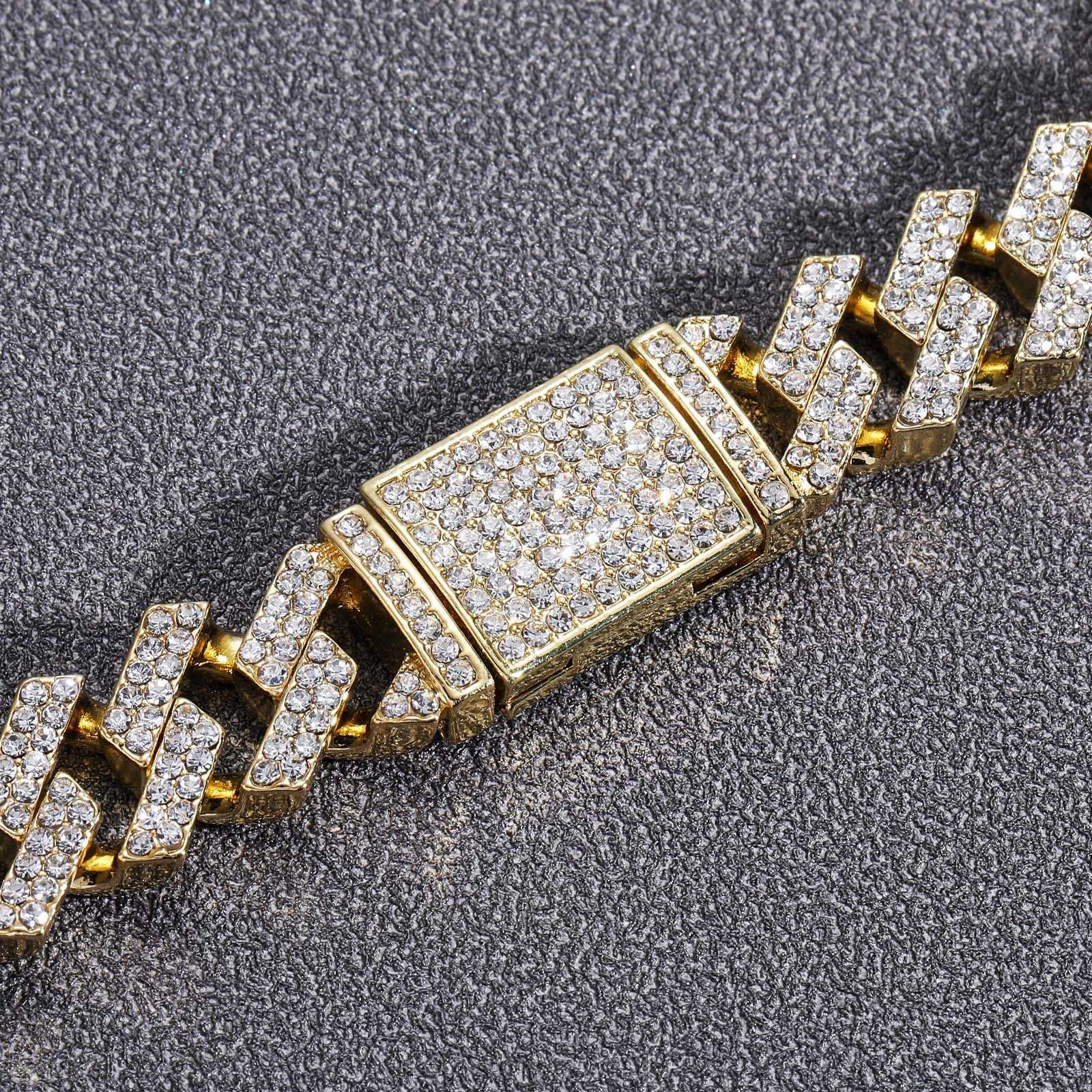 Hip Hop 15mm Diamond Cuban Link Chain Necklace Alloy Men's Cool 18k Gold Crystal Bijoux 18K Plated Iced Out Stone Curb Chains Collar Miami Street