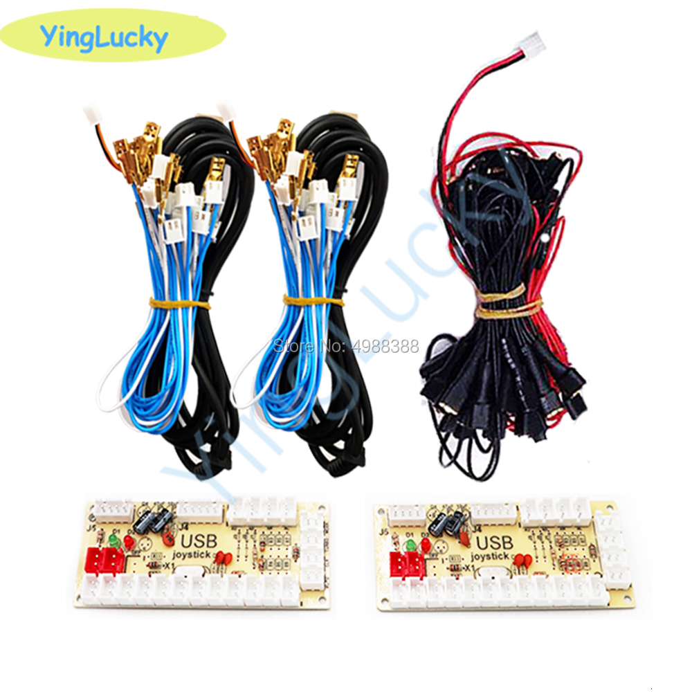Game Controllers Joysticks DIY Joysticks Arcade Kit 2 Players USB Encoder with SANWA Joystick LED Silver-plated Button for PC to Raspberry Pi MAME 230