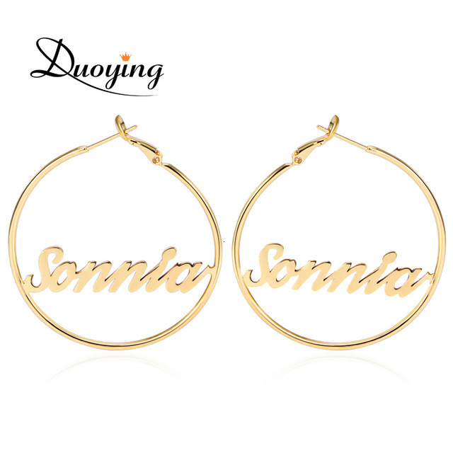 Hoop Huggie Duoying Circle Name Earrings Style Round Personalized Custom Earring for Women Gifts 230707