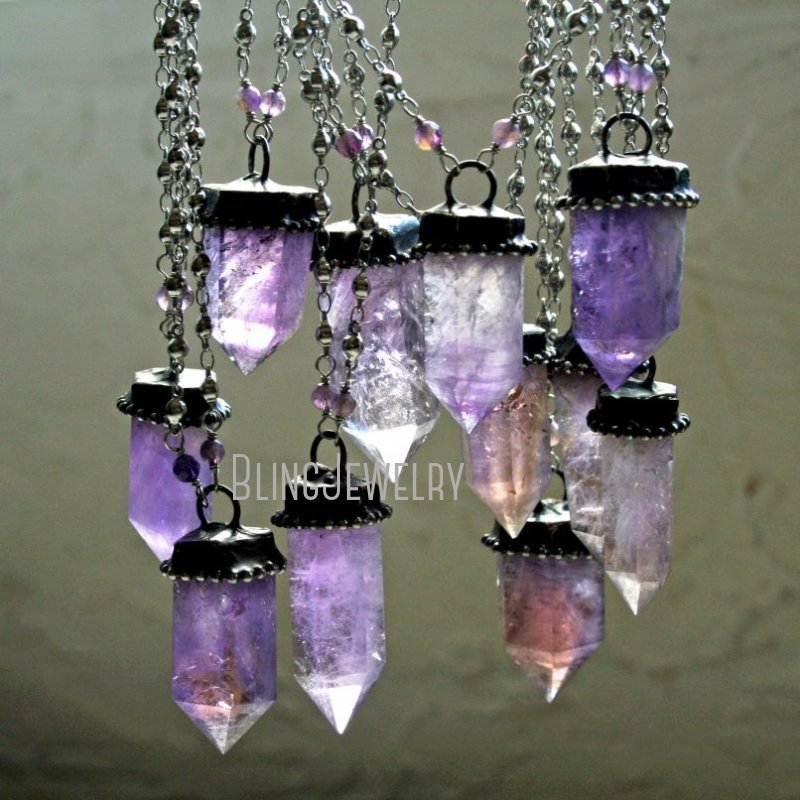 Strands Strings NM40569 Amethyst Tower Purple Obelisk Talisman Wicca Witch Goth Necklace Crystal Point Layering Halloween Jewelry 230707