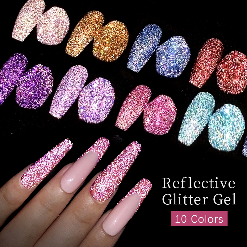 Nail Polish 75ml UR SUGAR Reflective Glitter Gel Pink Sequins Gel Nail Polish Soak Off UV Nail Gel Semipermanent Nail Art Decoration 230706