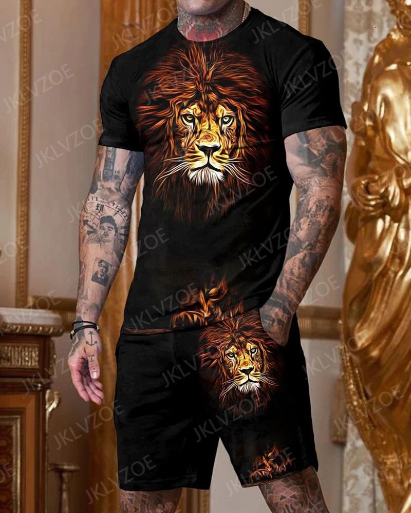 Men's Tracksuits Summer Fashion Men Suit Tshirt Shorts 2 Piece Sets Tracksuit Men's Oversized Clothes Vintage Streetwear Stripes 3D Printe 2