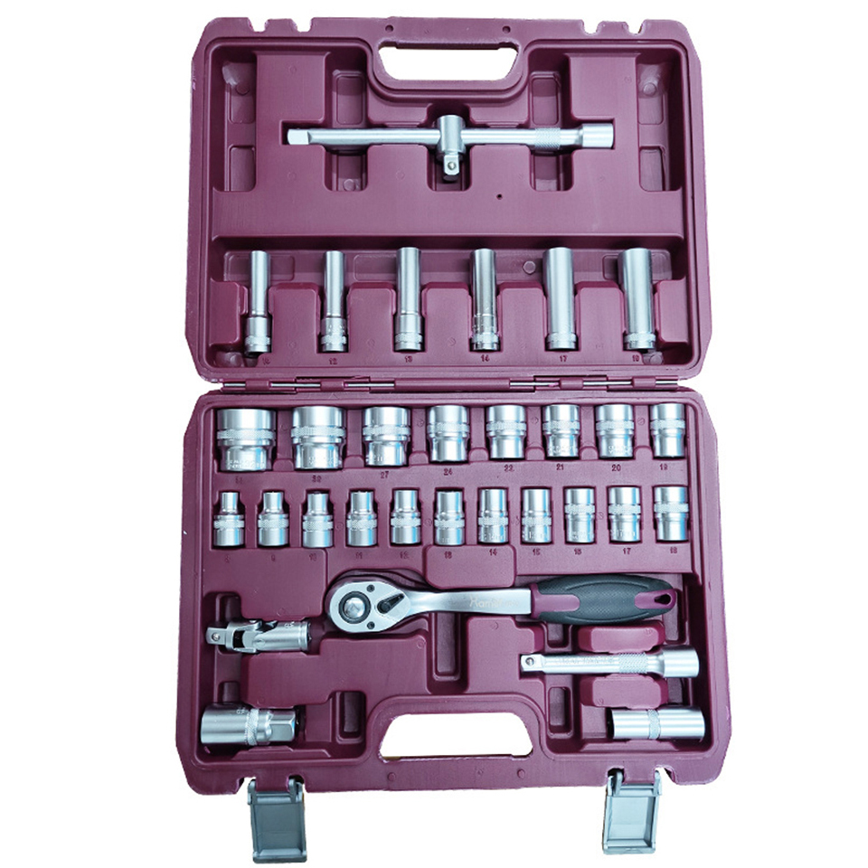 32-Pcs Industrial Grade Heavy Duty Socket Wrench Set with Ratchet Handle,Screwdriver Bits,Hex Keys,Torx Drivers,1/2 Inch Drive Tool Kit for Automotive