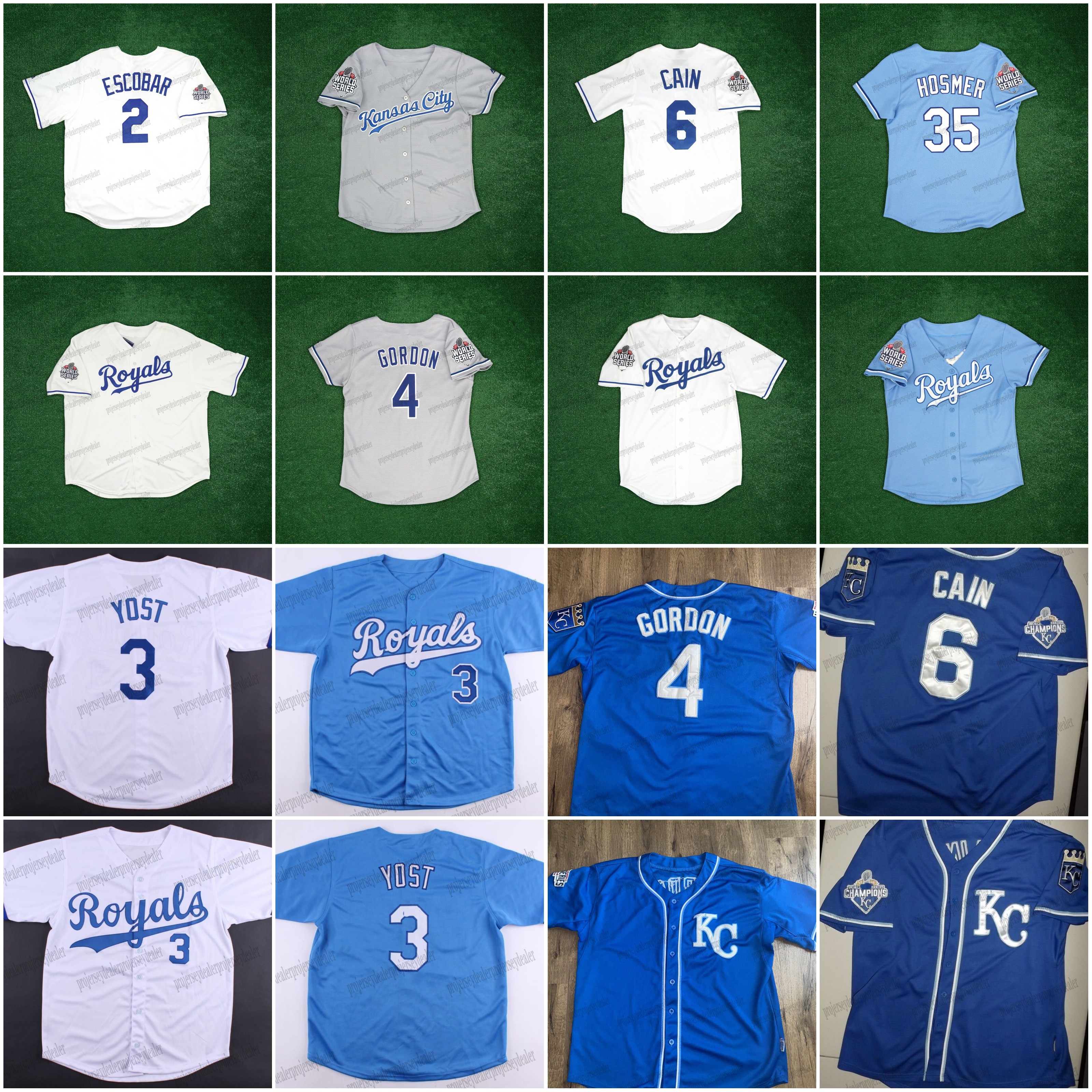 4 Gordon Kansas City 2015 world series Royals Jersey Alcides Escobar Ned Yost Alex Gordon Lorenzo Cain Authentic Moustakas Salvador Perez Chris Young Cuostom
