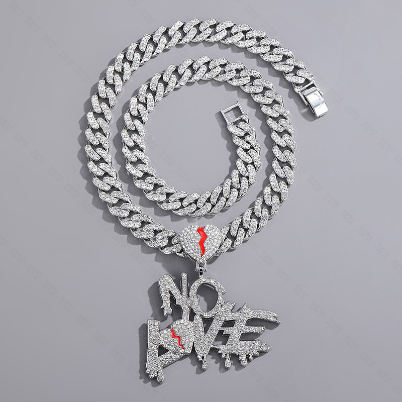 Hiphop Crystal NO LOVE Pendant Necklaces Men Women Iced Out Cuban Miami Chains Silver Gold Jewelry Diamond Hip Hop Crystal N030