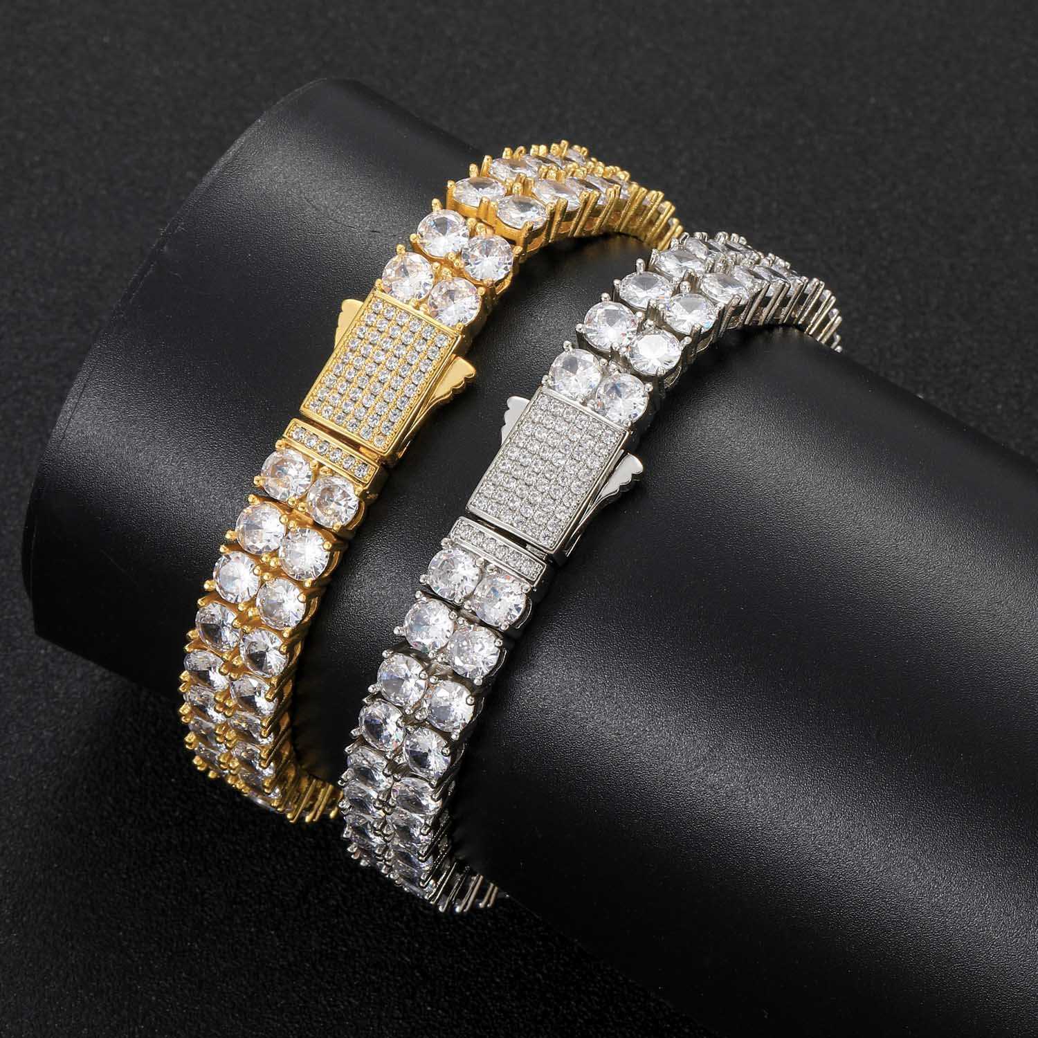 Gzw Jewelry Ins Fashion Brand Hip Hop Necklace Men's 5mm Double Row Full Diamond Zircon Spring Buckle Collar Chain Tennis