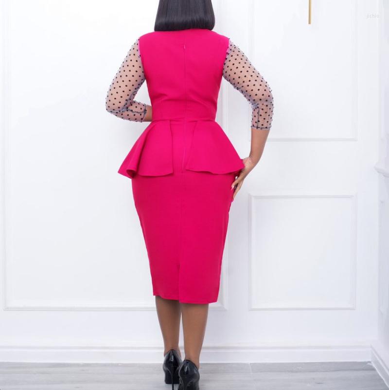Casual Dresses 2024 Temperament Tongle Regular Sleeve Mesh Splice V-neck Ruffle Pencil Skirt Zipper Style Urban Elegant