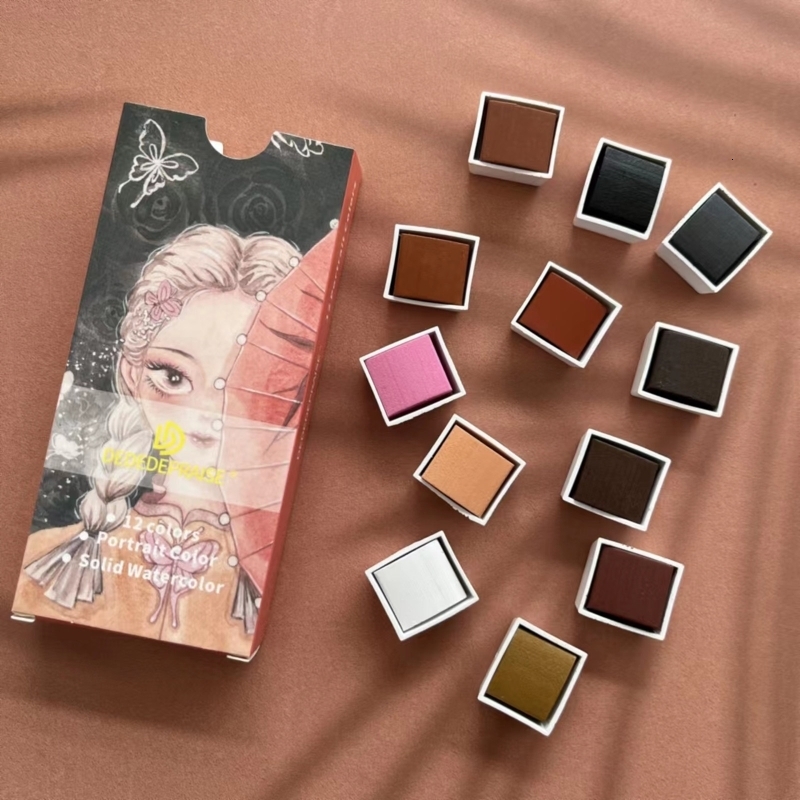 Painting Pens Pro Watercolor Paint Set Solid Paints Pigment 12 Skin Colors Non Fading Blendable for Chinese Art Drawing Nail DIY 230706