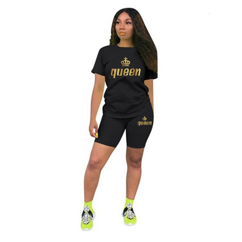 Women's Two Piece Pants est Queen Printed Women Solid Sport Quick Dry T Shirt Set Casual Two Piece Set Short Sleeve Tee Top Biker Shorts 230707