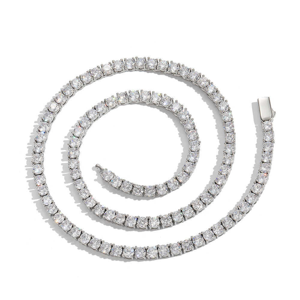3mm 4mm 5mm Hip Hop Cubic Zircon Single Row Necklace Smooth Spring Buckle Tennis Chains White Gold Bling Cz stone Chain Wolf Tide Rapper Jewelry Bijou