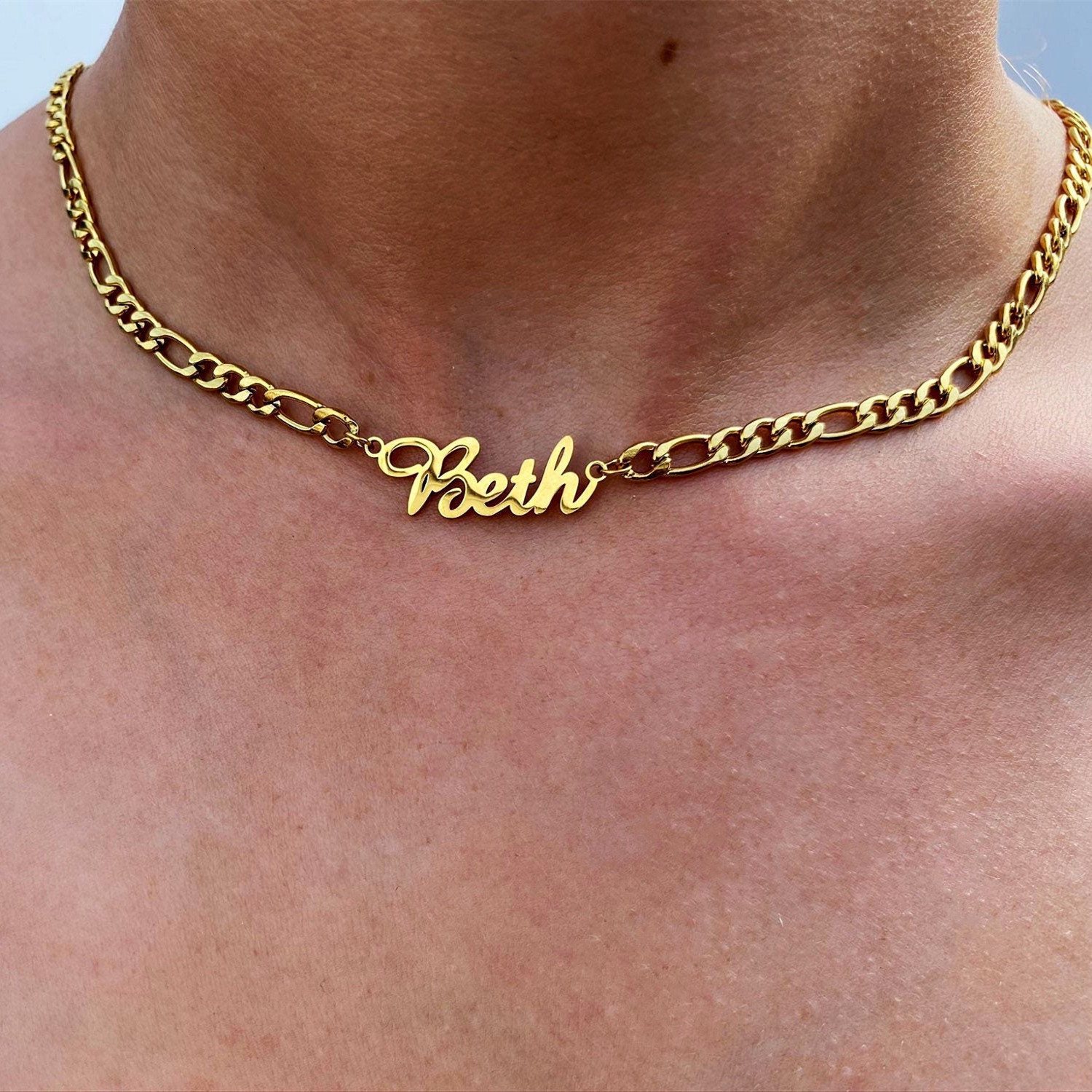 Pendant Necklaces DOREMI Name Necklace With 5MM Figaro Nameplate Personalized Number Any NameWord Christmas Gift for Family 230707