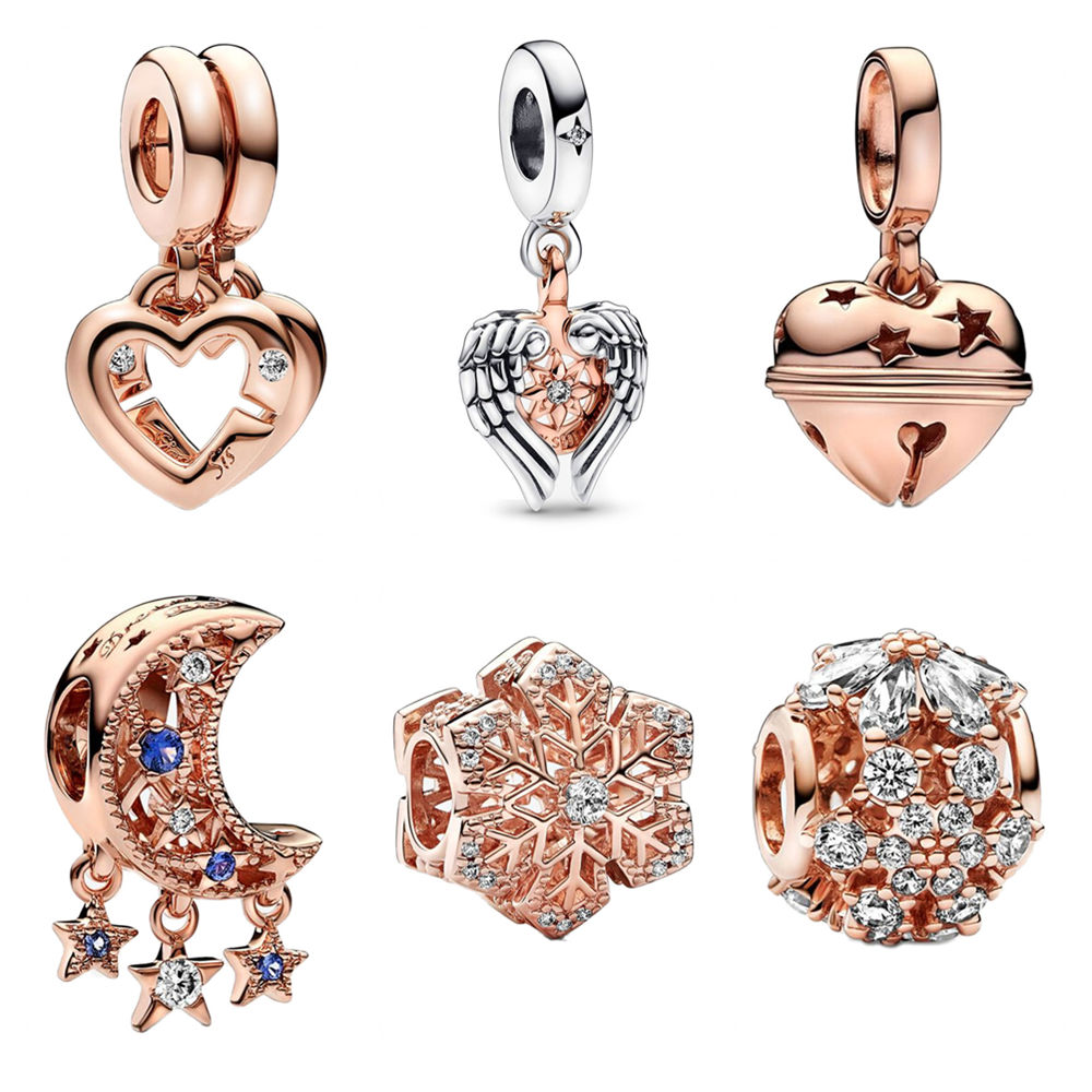 925 Sterling Silver New Rose Gold Couple Diy Bracelet Pendant Charm Fashion Women Charm Beads Suitable for Bracelets and Bracelets, Exclusive for Wome