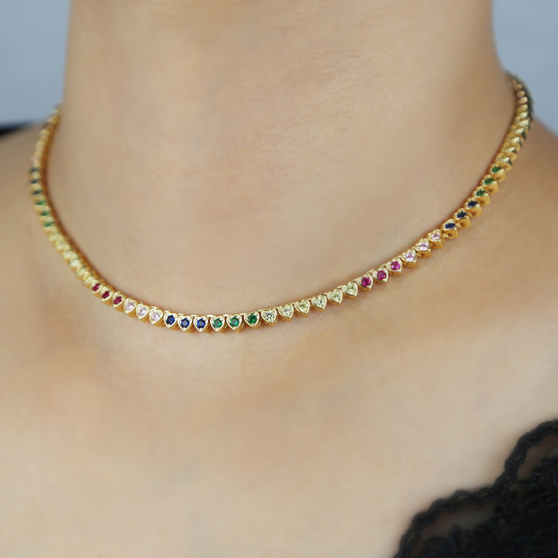rainbow color mini heart love Necklace High Quality women men lady Iced Out Zirconia hip hop gift Jewelry