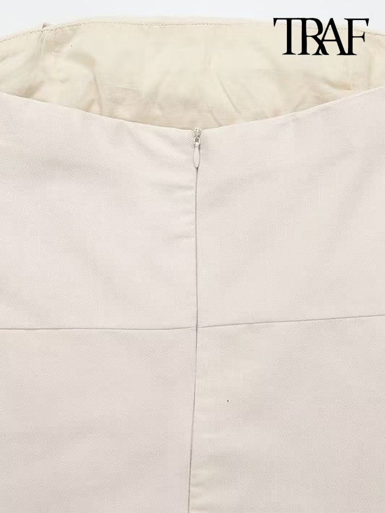 Urban Sexy Dresses TRAF Women Fashion Strapless Pleated Linen Mini Dress Sexy Exposed Shoulders Back Zipper Female Dresses Vestidos Mujer 230706