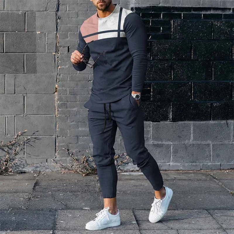 Men's Tracksuits Spring Men's Tracksuits Set 3D Print Long Sleeve T-Shirt Jogging Streetwear Casual Two Piece Male Oversized Men Sports Suit