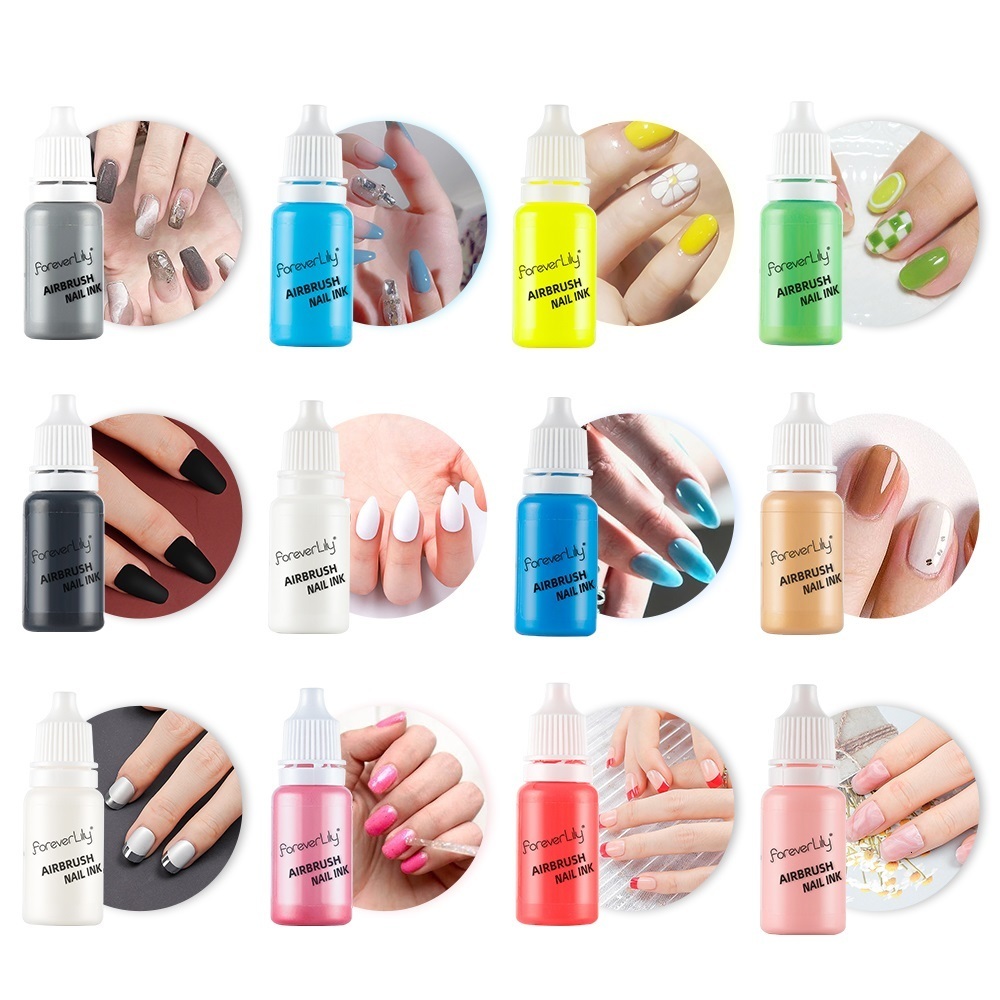 Nail Gel 12ColorsSet 10ML Nail Ink Matte Black Pearl White Nail Polish Paint Use For Airbrush Nail Color Painting Nail Art DIY Gradient 230706