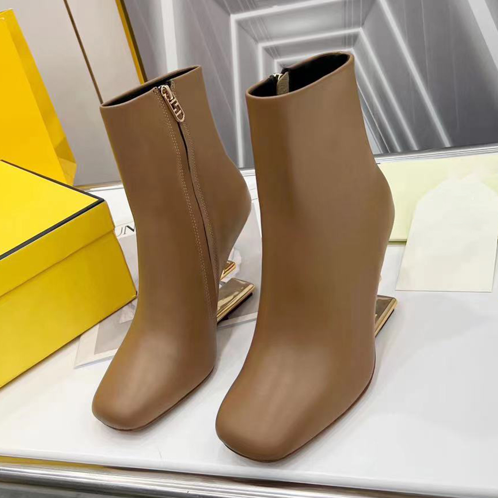 Women's Genuine Leather Wedge heel Ankle boots Metal special-shaped Heel Square toe Side Zipper party Evening boots Luxury designer high shoes factory footwear, Light tan
Women's Genuine Leather Wedge heel Ankle boots Metal special-shaped Heel Square toe Side Zipper party Evening boots Luxury designer high shoes factory footwear, Light tan