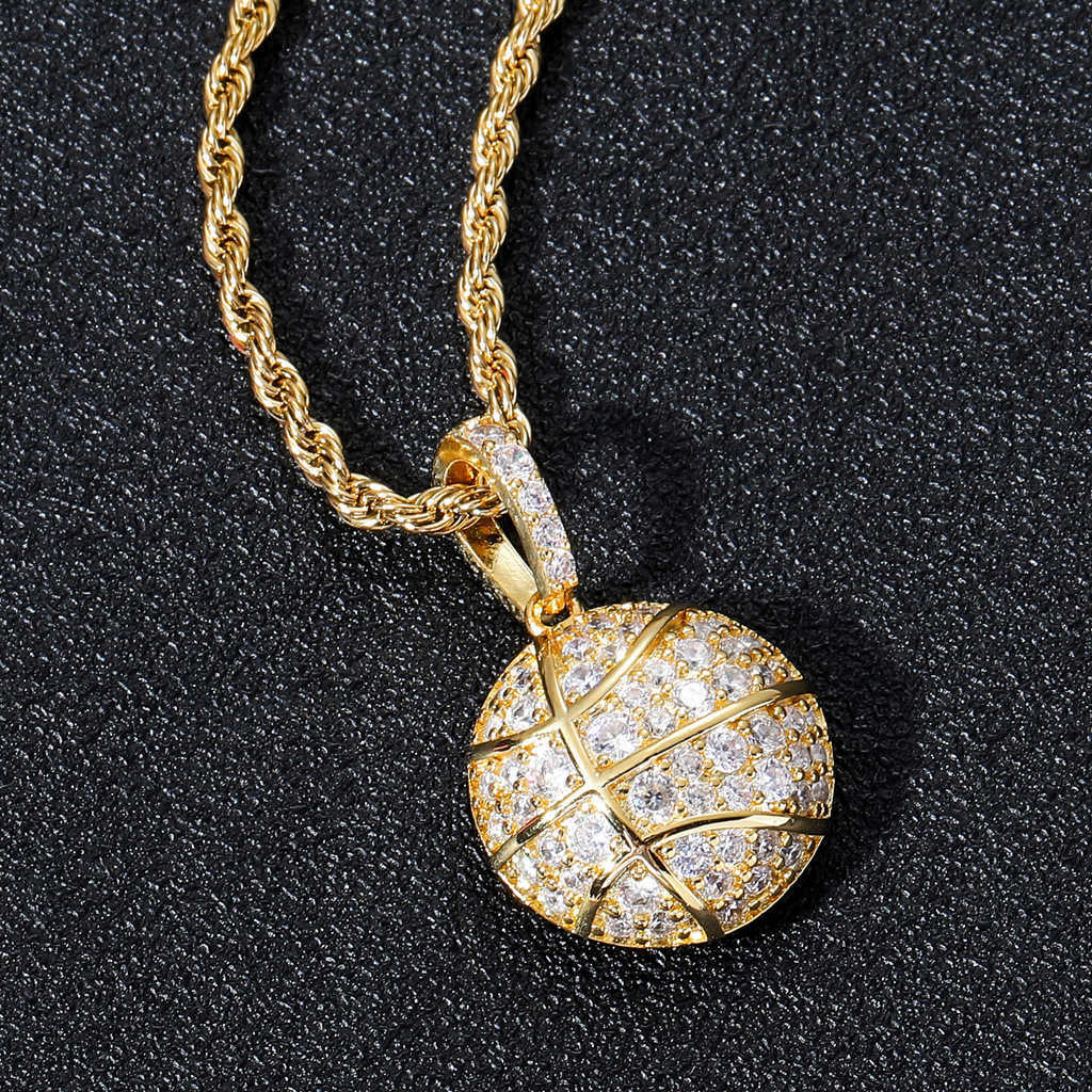 New Brand Sports Basketball Penny Hip Hop Micro Set Cubic Zircon Full Diamond Men's Fashion Necklace Real Gold Shiny CZ Rock Aesthetic Gemstone W