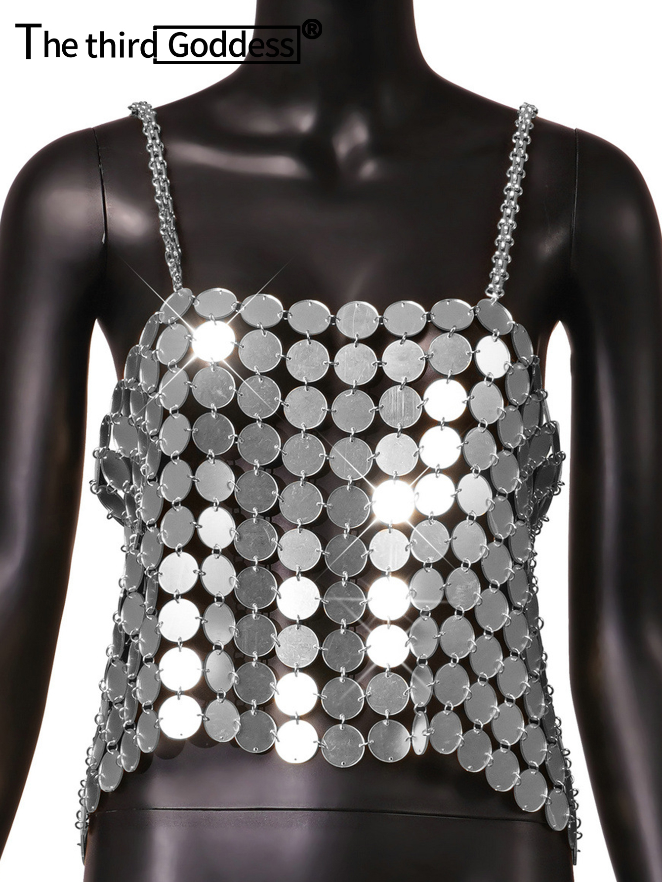Women's Tanks Camis Sexy see through Metal sequin crop top women summer y2k club party halter tank top wife beach rave outfit glitter womens tops