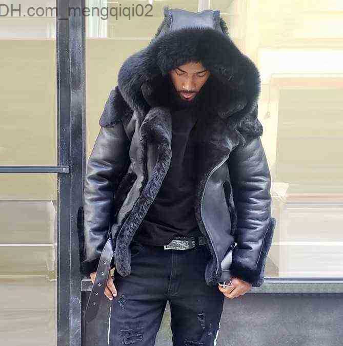 Men's Jackets New Men Plus Size Winter Jacket Faux Fur Coat Fur Collar and Long Sleeves Wool Liner Casual Zipper Mens Jackets and Coats Z230711