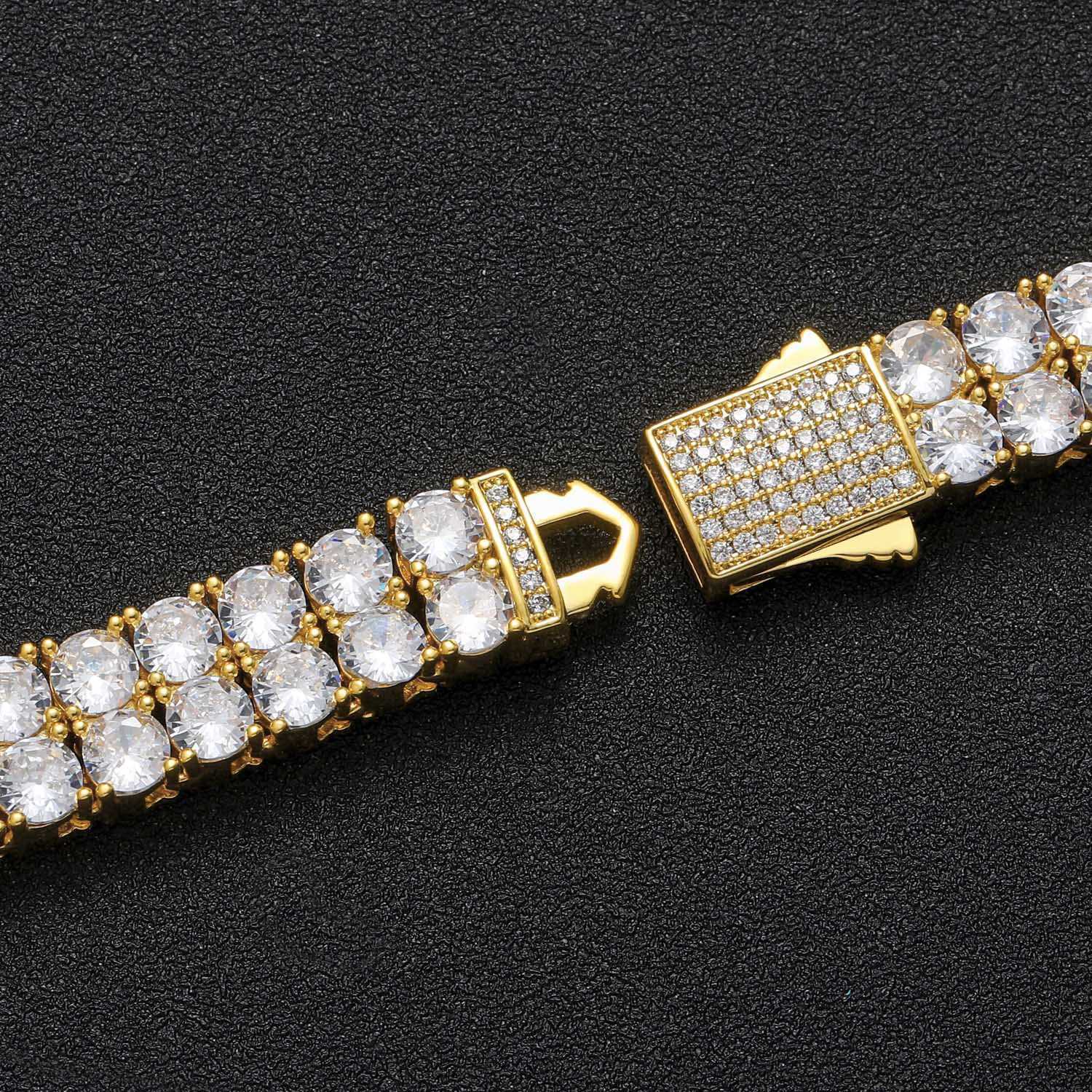 Gzw Jewelry Ins Fashion Brand Hip Hop Necklace Men's 5mm Double Row Full Diamond Zircon Spring Buckle Collar Chain Tennis