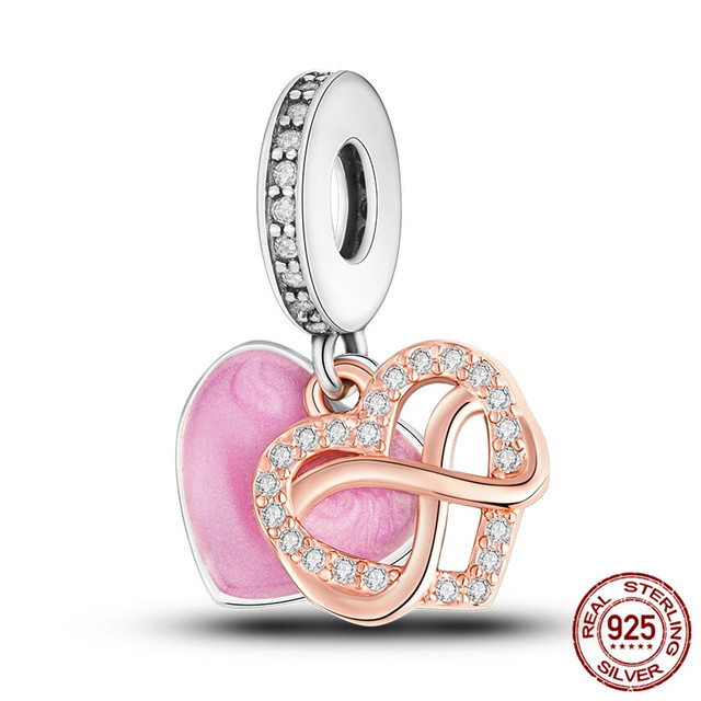 925 Sterling Silver New Rose Gold Couple Diy Bracelet Pendant Charm Fashion Women Charm Beads Suitable for Bracelets and Bracelets, Exclusive for Wome