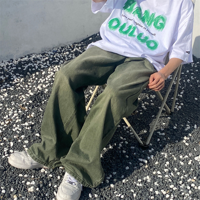 Mens Jeans Spring Green Baggy Distressed Vintage Denim Trousers Male Wide Leg Pants Men Streetwear Retro Oversize Casual Hip Hop 230706